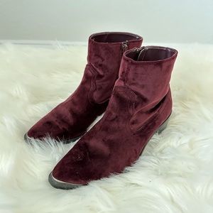 Forever 21 Velvet Maroon Zip Up Boots Booties